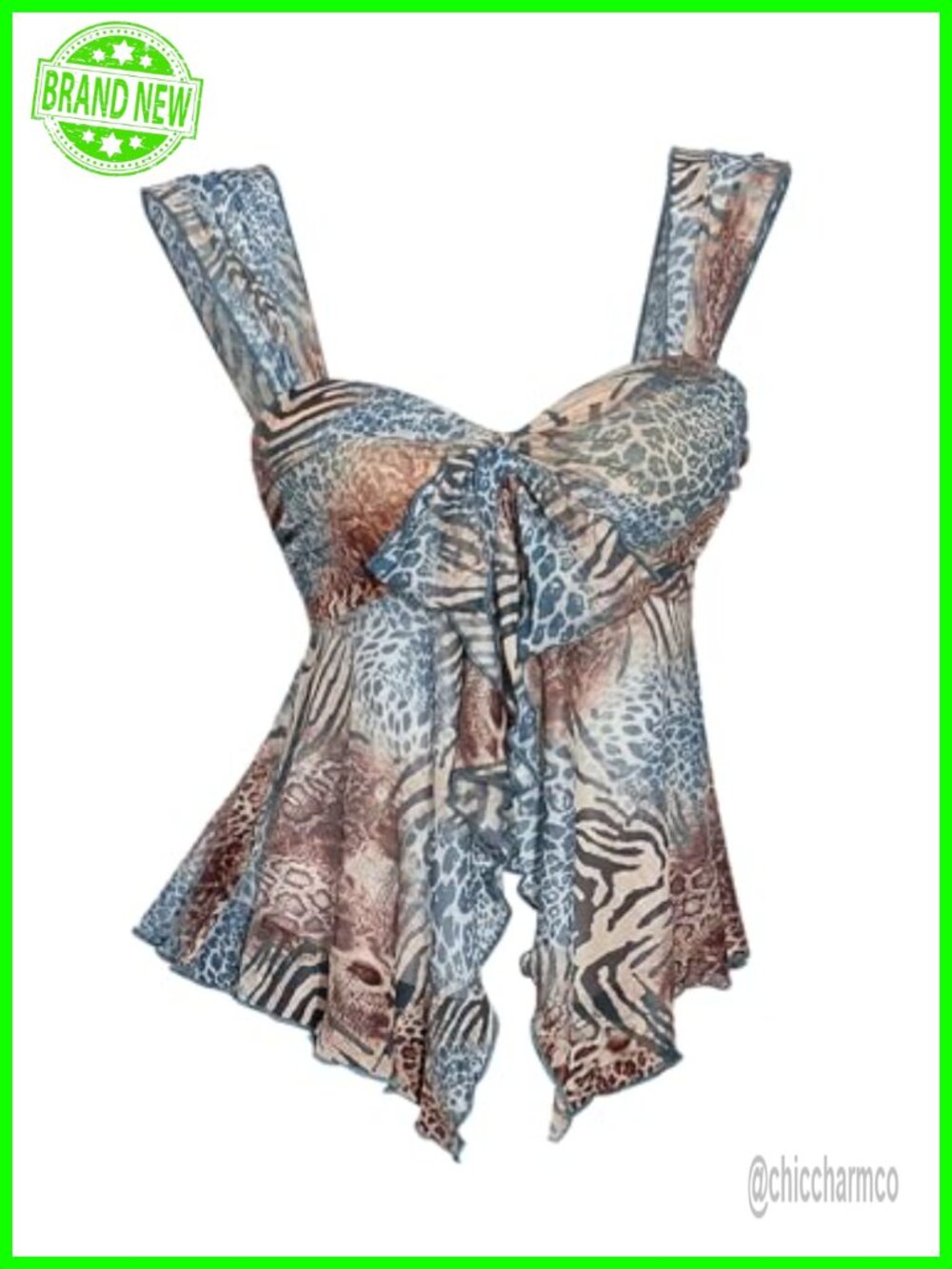 Flowy Mesh Tank Top Sleeveless Tie Knot Front Asymmetrical Hem